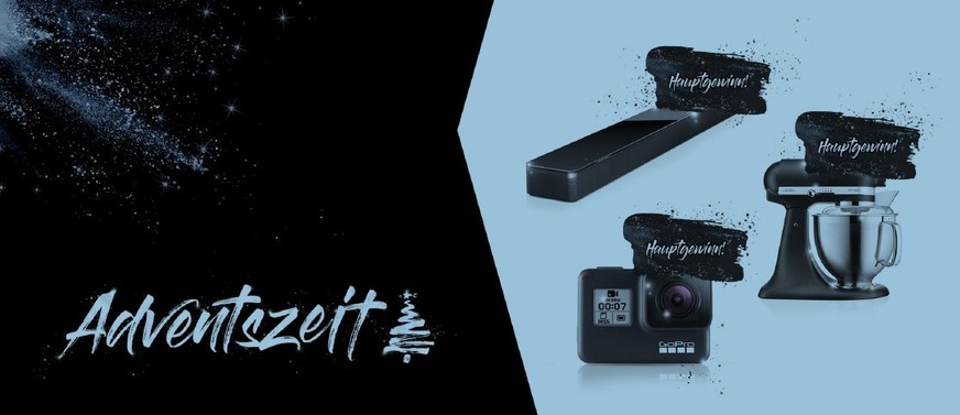 Hauptpreise am Weihnachtsabend sind 1xGoPro HERO7 Black Action Kamera, 1xBose Soundbar 700 und 1xKitchenAid 4,8 L ARTISAN Küchenmaschine