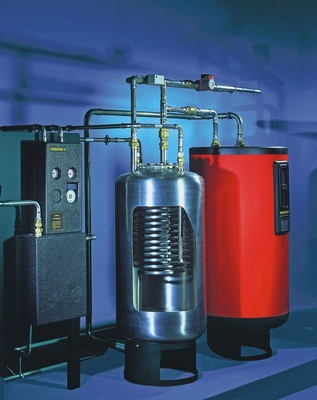 Bild 7 Basis des Thermo-S-Systems ist ein Trink­wassererwärmer mit unterschiedlichen Temperaturzonen, die über einen Mischer mit der Zirku­lation verbunden sind (Werkbild BTD)