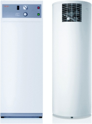 Bild 1 Eine separate WW-Bereitung ermöglichen die Stiebel-Warmwasser-Wärmepumpen WWK 300 (Heizleistung: 1,6 kW) und die runde WWP 300 (1,7 kW) mit je 300 l ­Speicherinhalt. Das Modell WWK gibt es auch als Solar-Variante