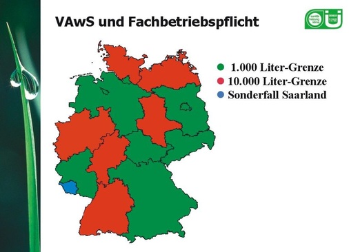 Statt Flickenteppich: Das Wasserhaushaltsgesetz (WHG) sorgt mit bundesweit geltender Verordnung ab 2011 für die Fachbetriebspflicht zur Errichtung von Öltanks ab 1000 Liter.