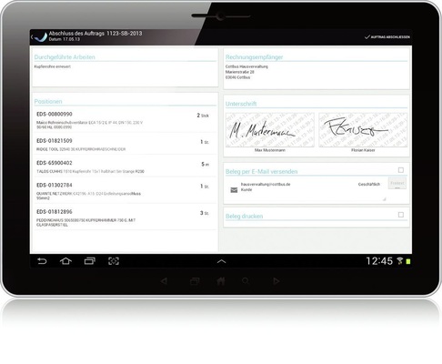 Auftragskonsole der PDS-Service-App über den Tablet PC.