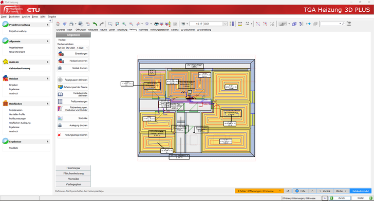 Zweidimensionale Heizflächenauslegung in „TGA Heizung“ - © Hottgenroth Software AG