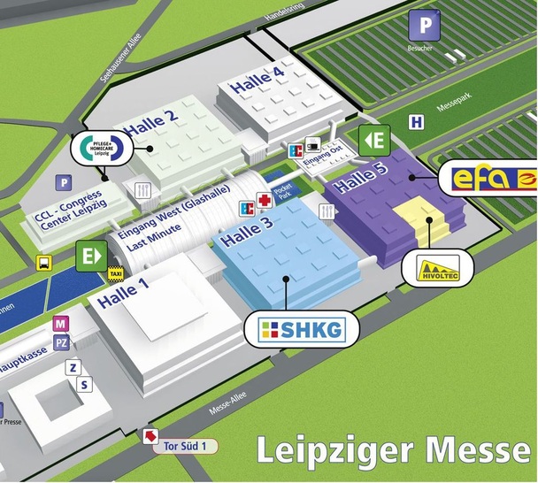 Parallel zur SHKG in Halle 3 finden in Halle 5 die Elektrofachmesse efa und in Halle 2 die Pflege + Homecare statt.